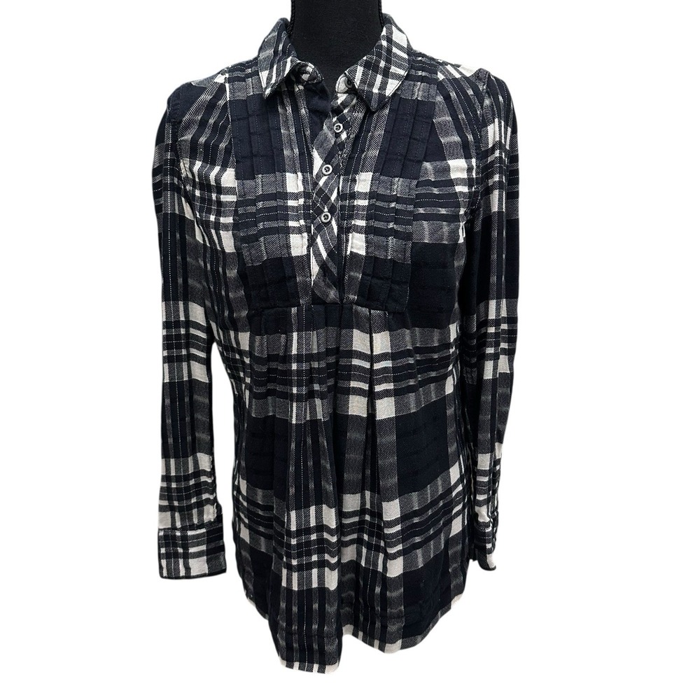 Free People Baby Blues Plaid Tunic Top Women's Size XS Babydoll Black White‎